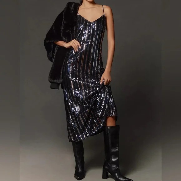 sequin stripe midi dress Maeve Sleeveless Sequin Stripe Midi Dress